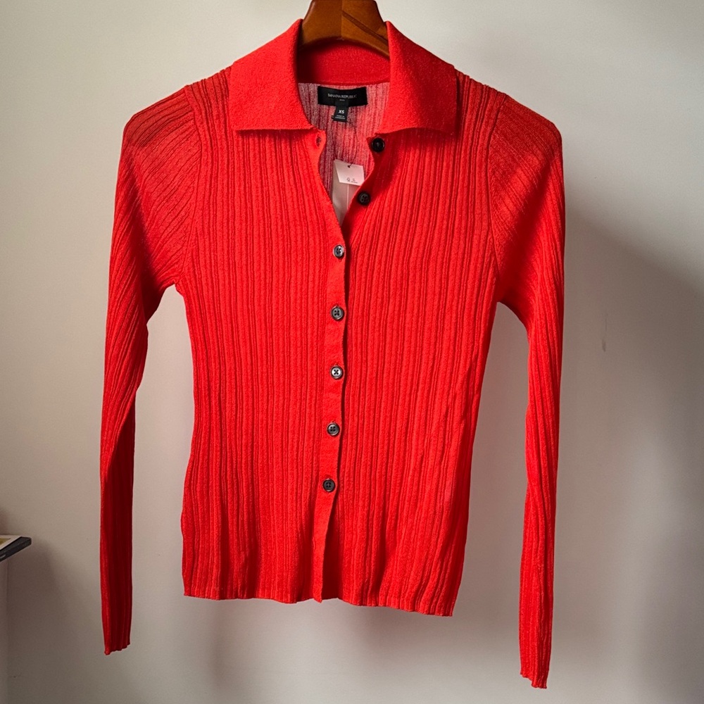 Banana Republic Bright Red Ribbed Cardigan